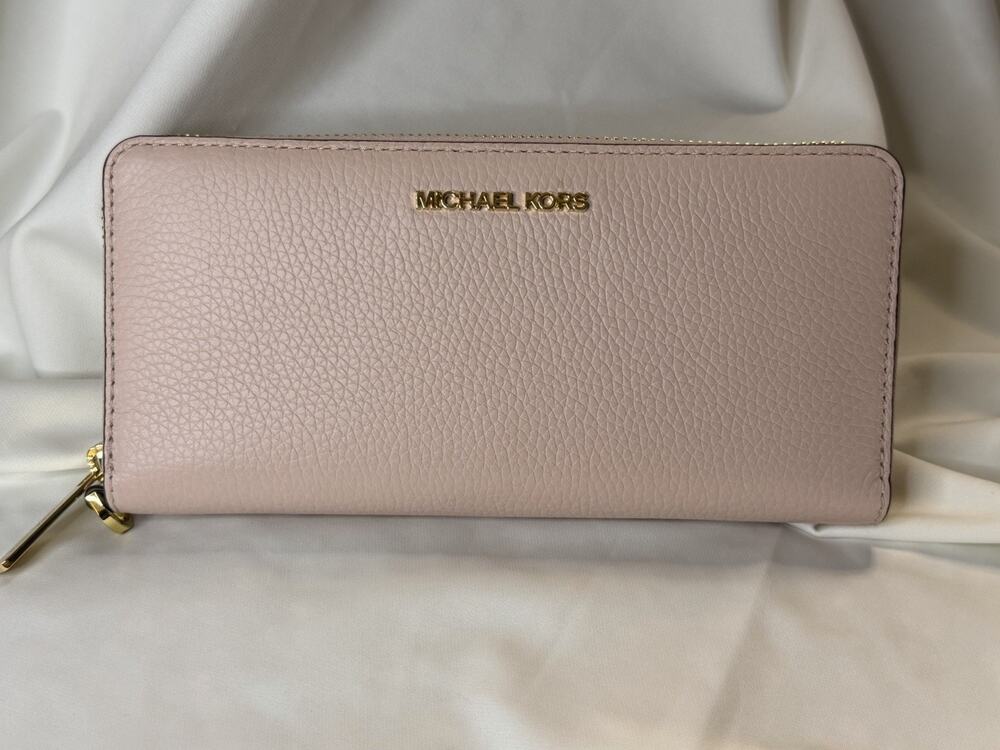 Michael Kors Jet Set Trvl Pink Pebbled Leather Continental Long Wallet Wristlet
